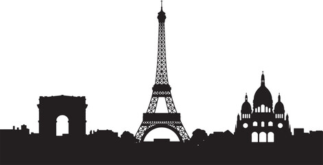 Detailed Black Silhouette of Paris Cityscape A Collection of Architectural Landmarks