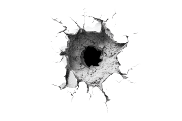 bullet hole with cracked edges isolated on transparent background	