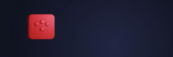 A red square with four small shapes on it against a dark blue background in a simple style