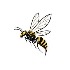 A stylized yellow and black hornet illustration in a dynamic flying pose with a sharp stinger.