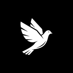 Elegant white dove logo in flight a minimalist graphic icon with stylized wings.