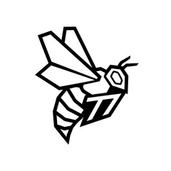 Geometric flying bee logo with an integrated letter T rendered in a bold angular black and white style.