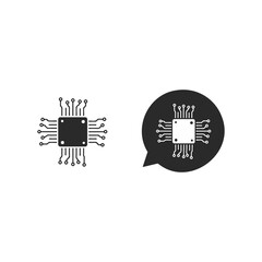 Fototapeta premium Black and white microchip symbols with speech bubble on white background