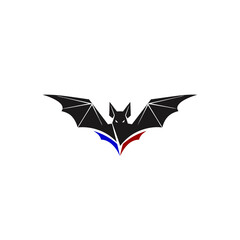 Stylized black bat icon with spread wings glowing eyes and blue and lime green accents.
