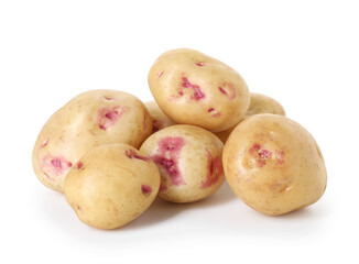 Many fresh raw potatoes isolated on white