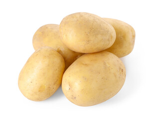 Many fresh raw potatoes isolated on white