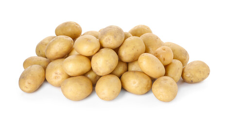 Many fresh raw potatoes isolated on white