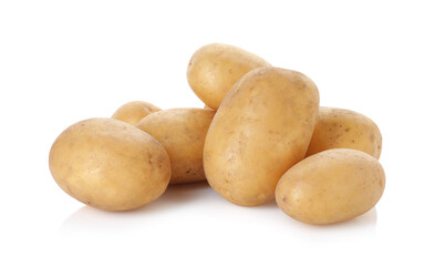 Many fresh raw potatoes isolated on white
