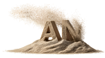 Wooden letters AN in sand wave