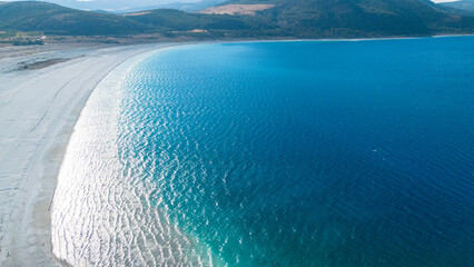 The tranquil beauty of Salda Lake - Turkey with its crystal clear turquoise waters and stunning...