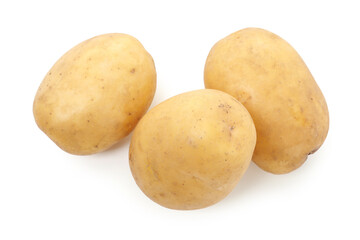Fresh raw potatoes isolated on white, top view
