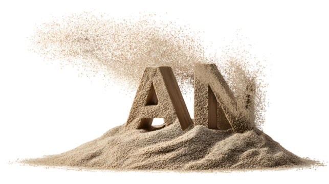 Wooden letters AN in sand wave