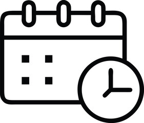 Scheduled appointment: A minimalist illustration features a sleek, modern calendar icon paired with a classic clock graphic, suggesting time management and planning. 