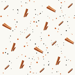 Autumn Cozy Elements Vector Seamless Pattern of Fall Cinnamon and Colorful Dots Decorations
