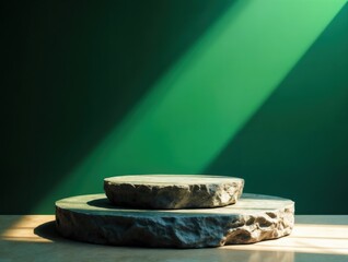 Round Display with Raw Stone Base and Contrasting Disk
