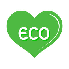 Colored vector icon of a green heart with the word "Eco" inside, symbolizing environmental care, sustainability, and love for nature. Isolated on a transparent background