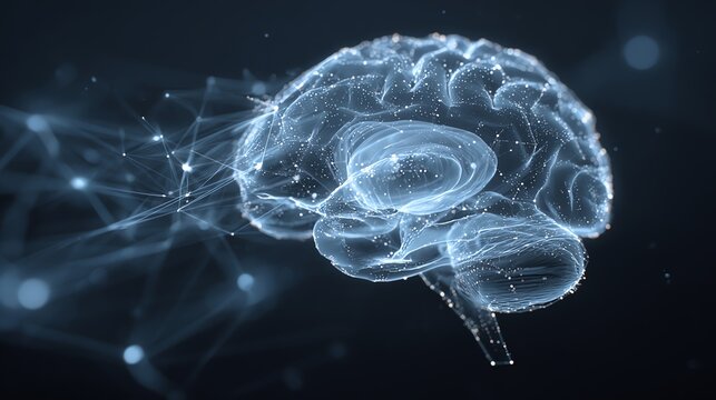 Abstract AI brain with data graph and futuristic network background