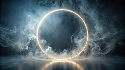Obraz premium Illuminated Circular Frame Enveloped in Ethereal Smoke, Creating a Mysterious and Atmospheric Setting