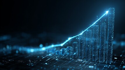 Company Growth Graph with Blue Hologram