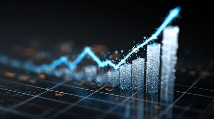 Company Growth Graph with Blue Hologram