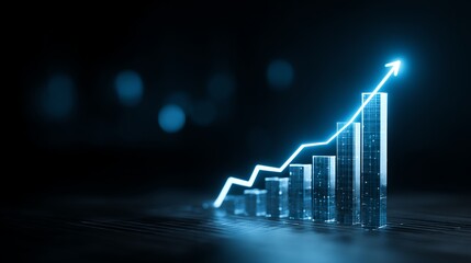 Company Growth Graph with Blue Hologram