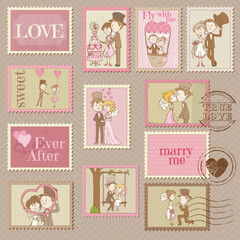 Wedding Postage Stamps - for design and scrapbook - in vector