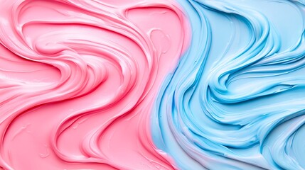 A vibrant swirl of pink and blue textures, resembling soft, creamy paint or frosting, creating a visually soothing and artistic composition.