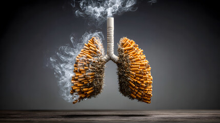 Cigarettes forming lungs releasing smoke illustrating harmful effects of smoking