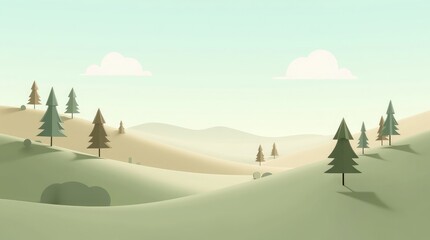 Gentle rolling hills with stylized trees nature landscape