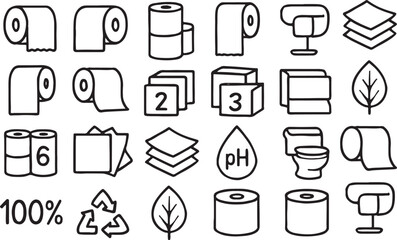 Toilet paper and hygiene icons collection roll bathroom