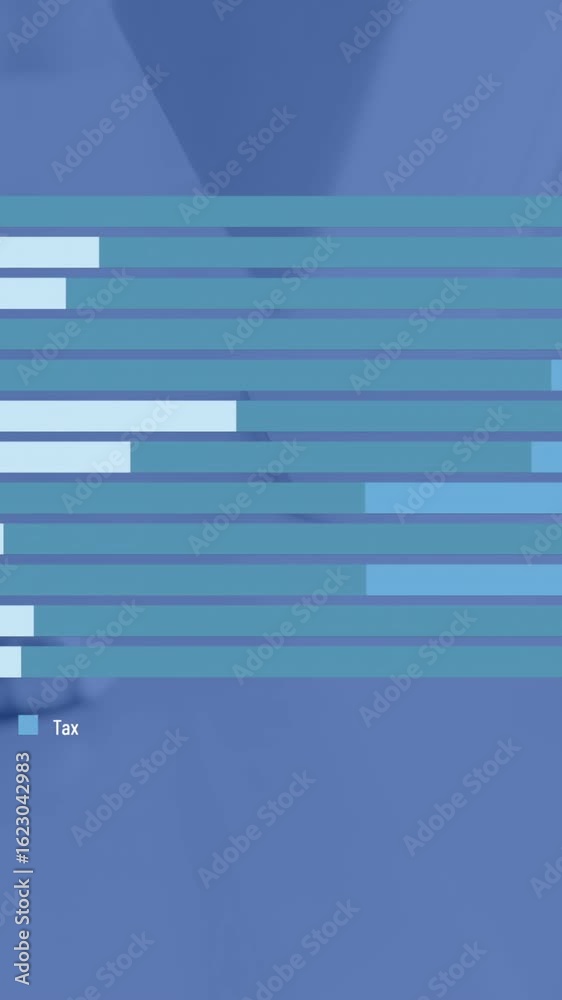 Wall mural animation of financial data processing over computer on desk in office and blue background