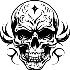 Decorative floral Skull art for dark fantasy tattoo concept