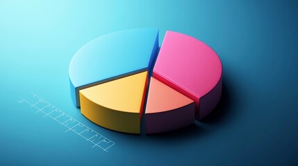 Obraz premium 3D pie chart divided into four sections showing data analysis.