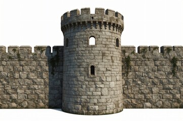 Fototapeta premium Stone tower, castle wall, isolated, ivy, medieval, game design