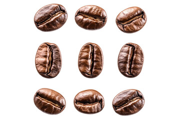 Roasted coffee beans isolated on transparent background