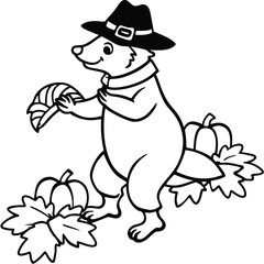 Pilgrim badger with harvest bounty pilgrim hat scarf