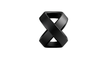 Dark, glossy ribbon-like design in a stylized "8" shape