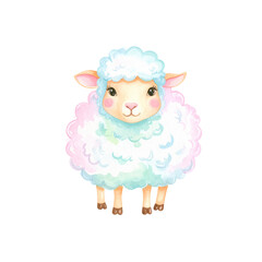 Fototapeta premium A fluffy sheep icon with curly wool in pastel style, white background 