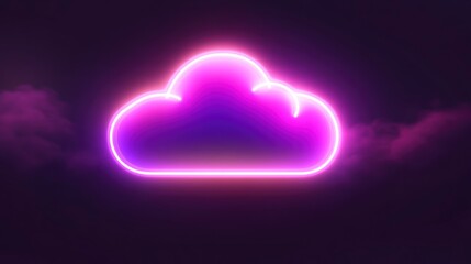 Glowing neon cloud icon in dark background.