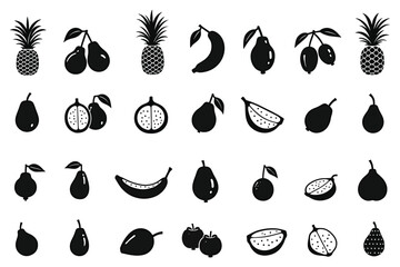 Exotic fruits black silhouette collection for botanical designs