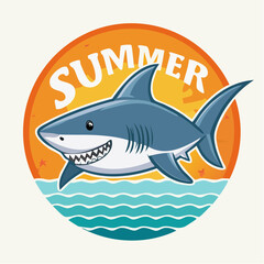 Obraz premium Cartoon Shark Illustration Symbolizing Summer Vacation and Ocean Adventures Season