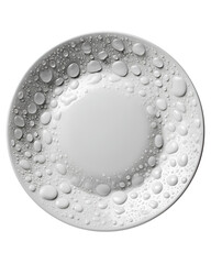Water droplets on a white plate minimalist design