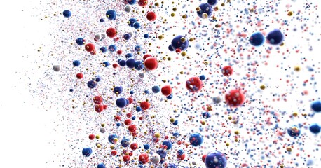 Abstract Colorful Sphere Background: Red, Blue, Gold and White Particles