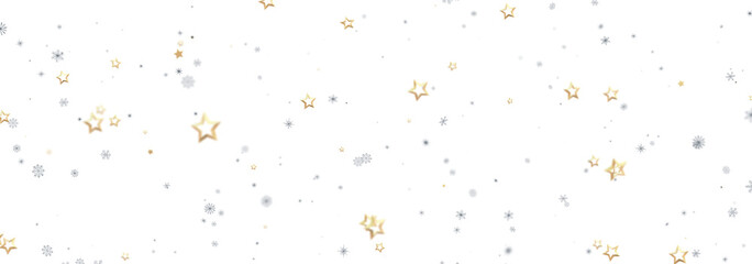 Elegant winter background with gold stars and silver snowflakes. Perfect for holidays.