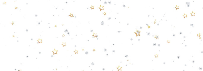 Elegant winter background with gold and silver stars and snowflakes. Perfect for holidays.