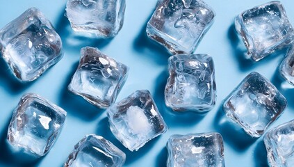 Obraz premium Ice cubes melting on light blue background creating refreshing atmosphere