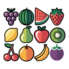 Colorful set of fresh fruits and berries illustration