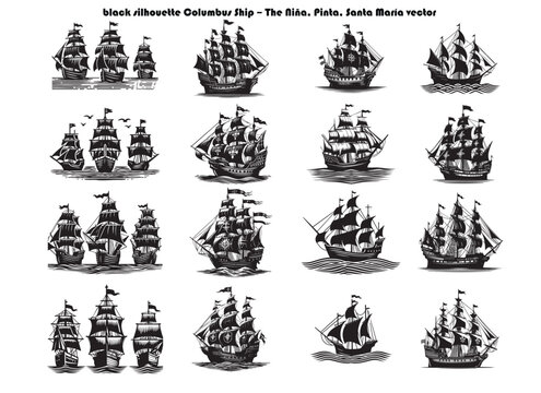 Columbus Ships Niña Pinta Santa María Silhouette Vector for Historical and Educational Designs