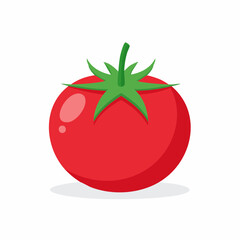 A simple and colorful illustration of a fresh, juicy red tomato with green leaves