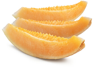 White oval melon slices isolated on white background. Cut out PNG file.